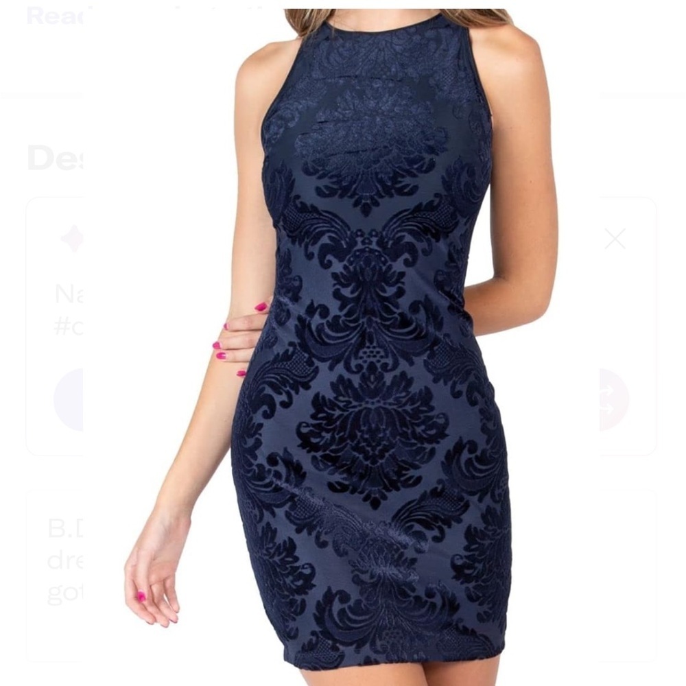 B Darlin Navy Blue Flocked Mini Dress size 3/4 NWT